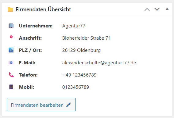 Firmendaten Übersicht